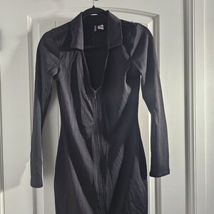 H&M Black Long-Sleeve Zip-Front Dress